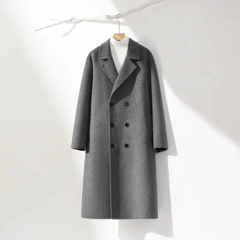 秋冬过膝长款双面羊绒大衣男士双排扣韩版西装宽松纯羊毛呢子外套