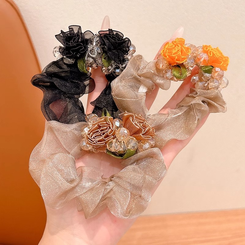 Mori Fairy belleza flores de cabello de niña alta sensación de diamante anillo de cabello de intestino para niños atado pelo banda elástica de alta elasticidad