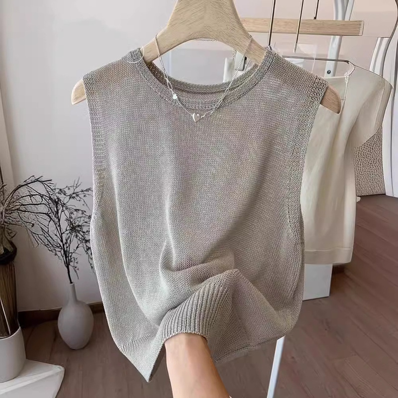New Simple High-Quality Korean Style Loose and Versatile Summer Ice Silk Vest High-End Sweater Western Style Top
