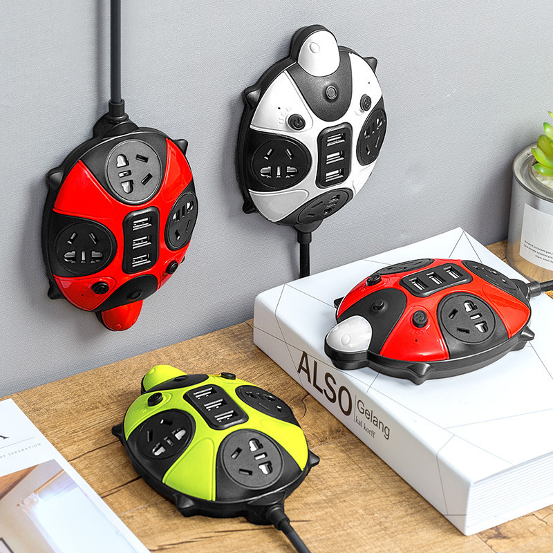 乌龟插座面板多孔多功能带usb插排插板带长线创意排插拖接线板