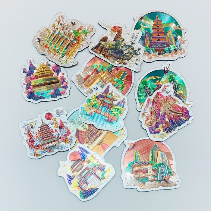 国潮铝箔冰箱贴正面压纹背面带磁性贴旅游景点纪念品可定制