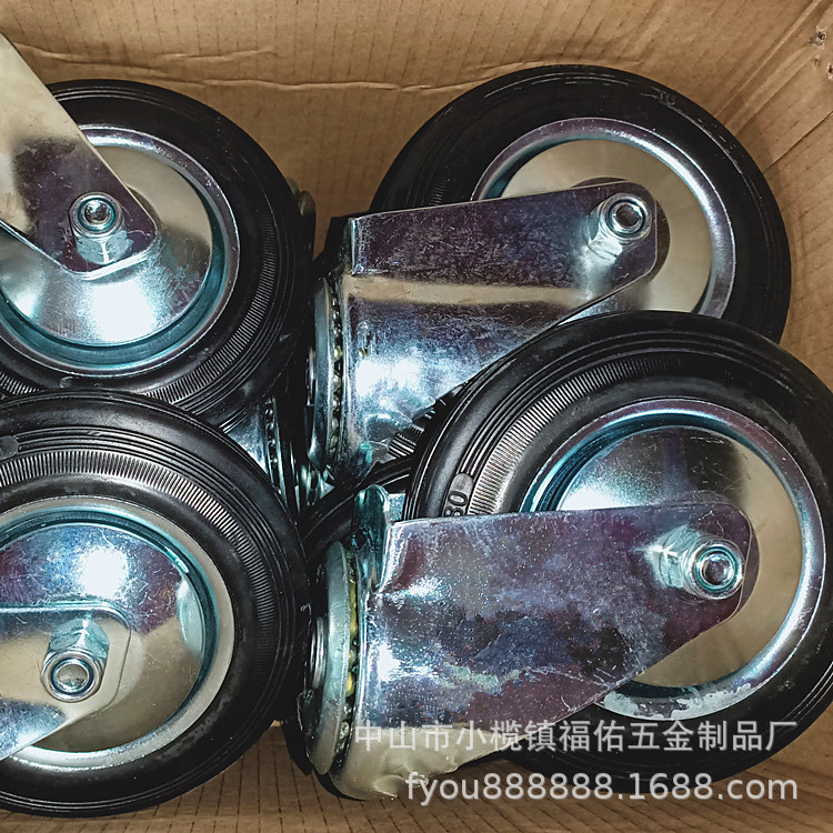 中重型工业橡胶轮静音万向带刹车轱辘周转车货架餐车手推车脚轮