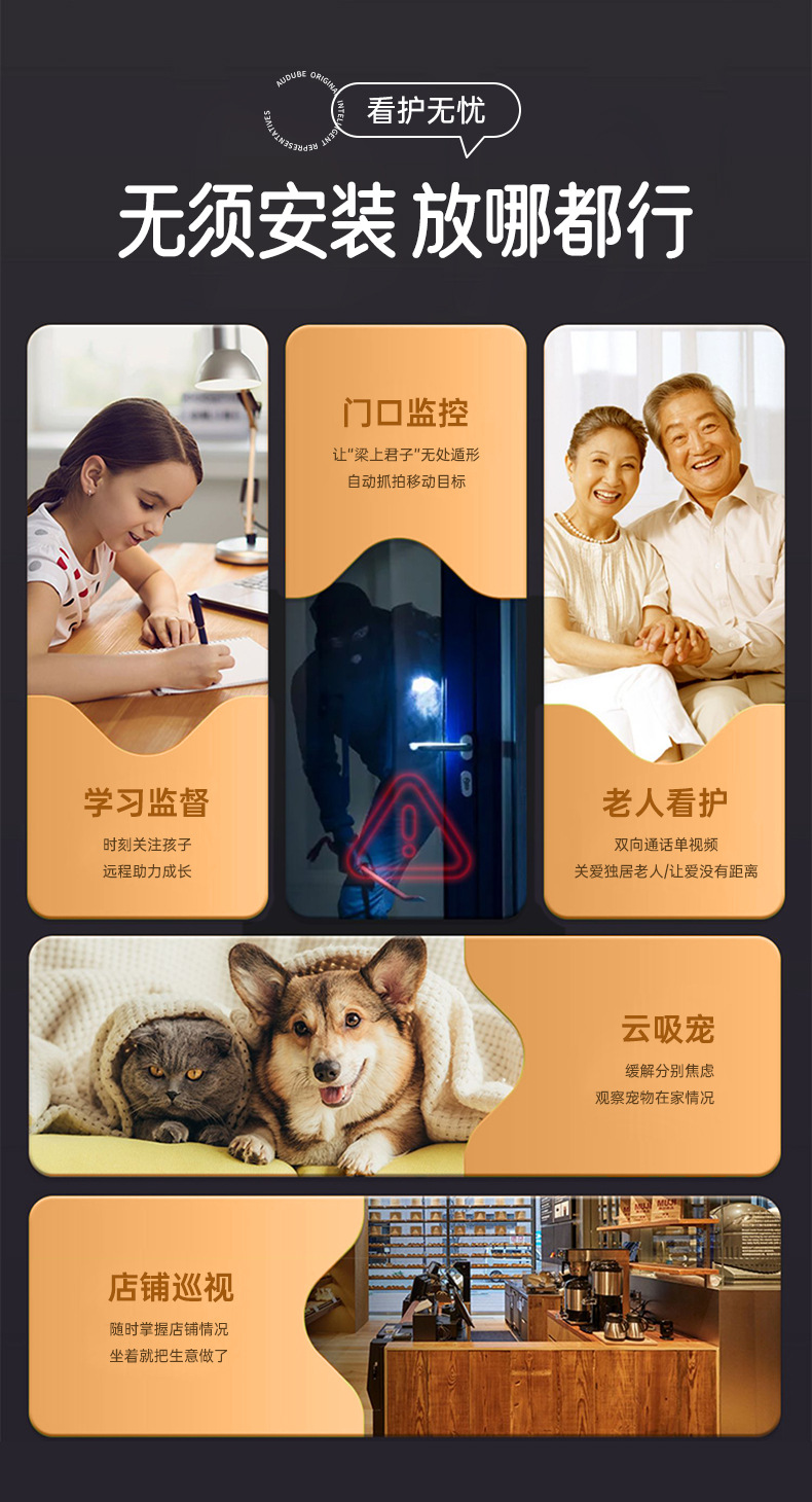 睿博士卡通摄像头家用5G双频婴儿哭声报警监护WIFI免布局智能监控
