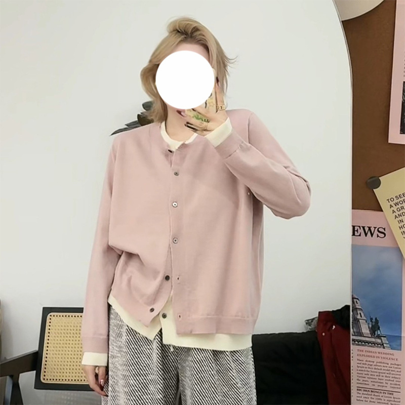 이른 가을 새로운 라운드 넥 대비 컬러 탑 플러스 사이즈 여성용 가짜 투피스 긴팔 니트 스웨터 크로스토크 컬러 소프트 왁스 카디건 여성