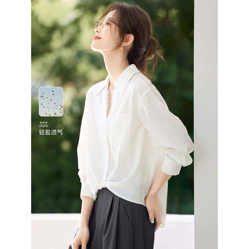 气质女士上衣小衫2025秋季新款蕾丝白衬衫|undefined