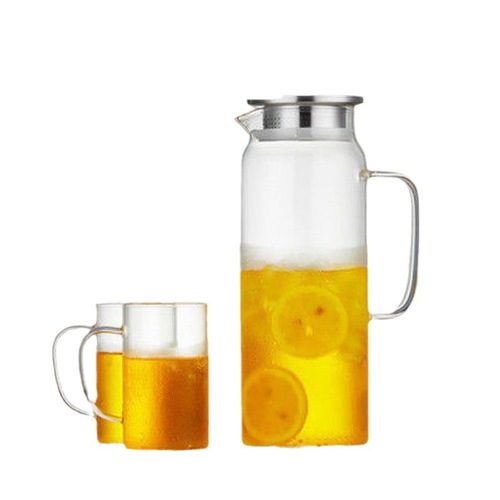 High Borosilicate Glass Cold Water Kettle Household Large Capacity Cool Water Kettle Zha Kettle Stainless Steel Cover Straight Body Cool Boiled Water Kettle 