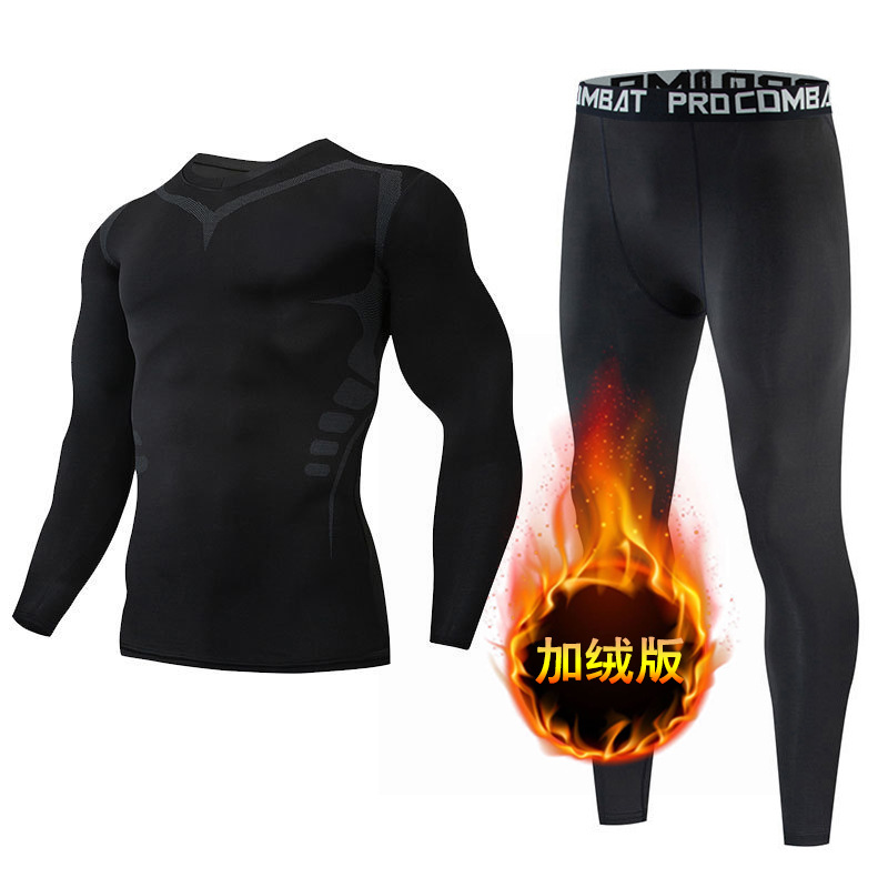 Winter outdoor velvet warm sports tights suit fitness running basketball outdoor training men's fitness clothing