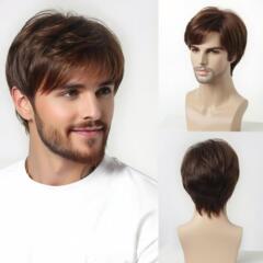 AliExpressのヨーロッパとアメリカの男性の斜め前髪ショートストレートヘア外国貿易ホット販売ヘッドギアクロスボーダースポットソース安定したスポットファースト