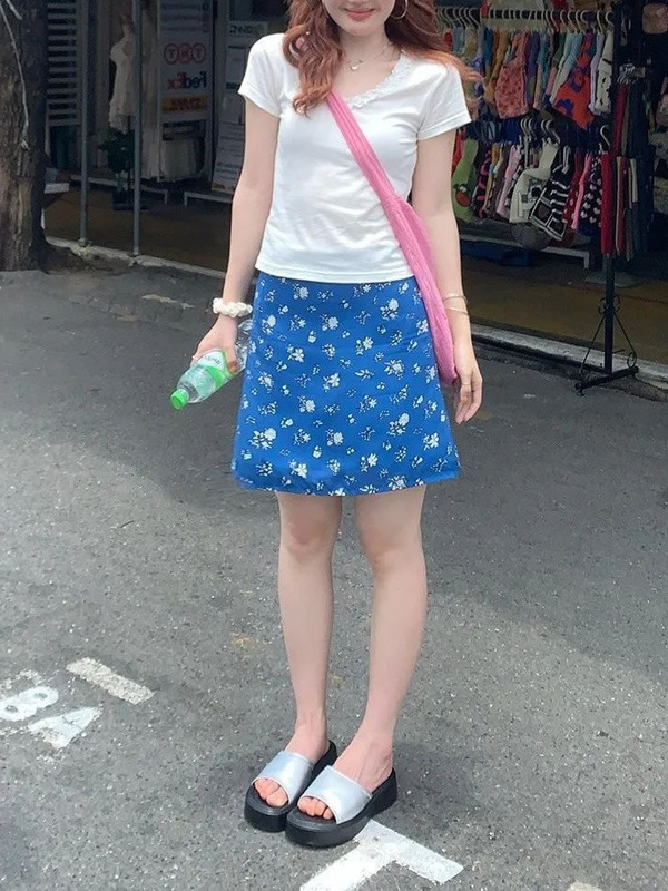 人棉法式时尚2025夏季新款浪漫好看木耳边V领短袖T恤上衣打底衫女|undefined