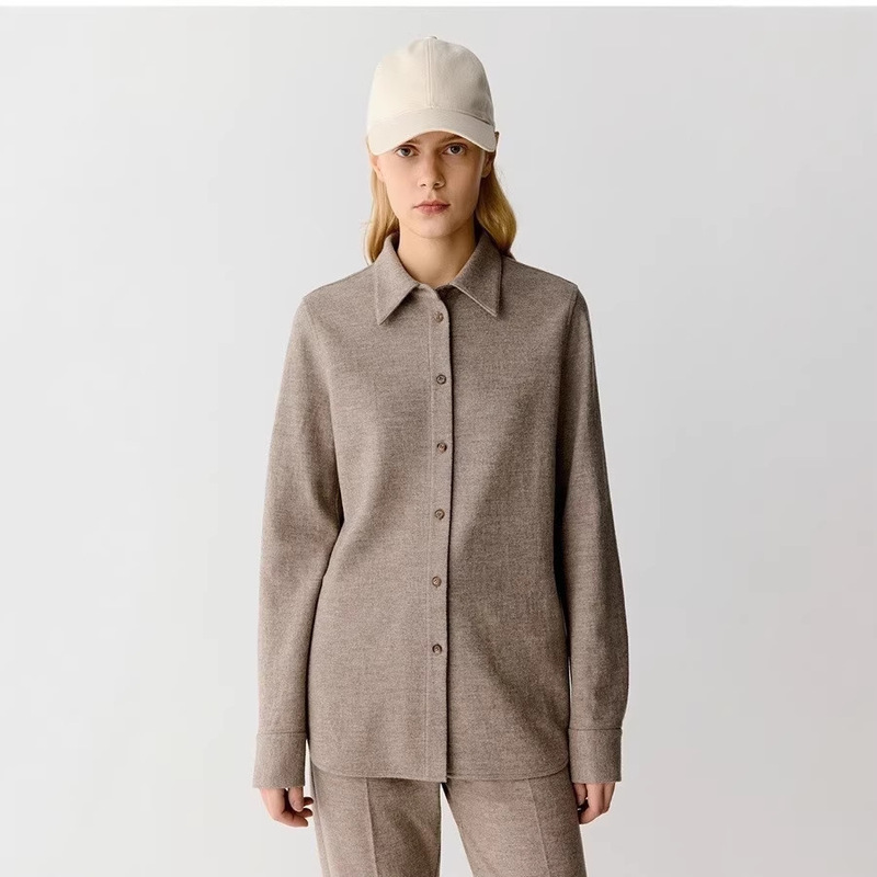 Xiaohe Women's Clothing Mall's Same Style 2026 Spring New Wool Blend Knitted Long-Sleeve Shirt Women's Top Versatile