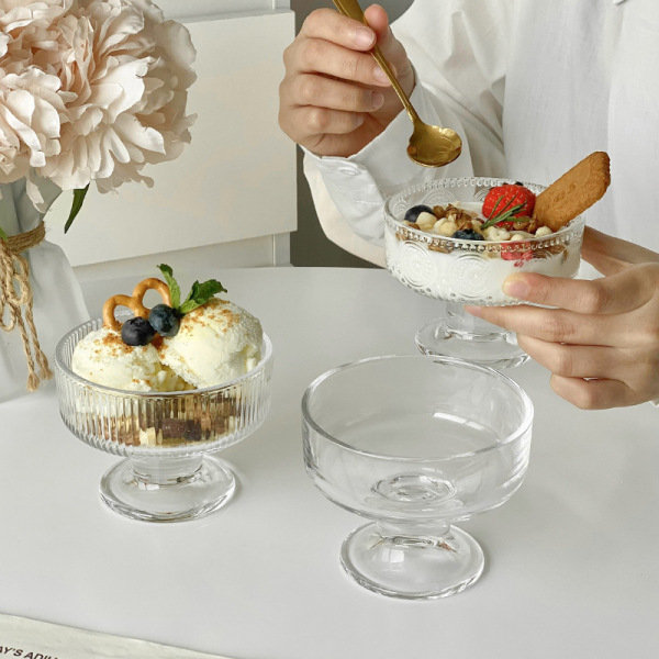 Ins Simple Glass Dessert Bowl Yogurt Cup High-foot Ice Cream Cup Ice…