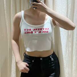 BM风rock‘n字母印花毛边背心女 bm吊带螺纹无袖内搭打底百搭上衣