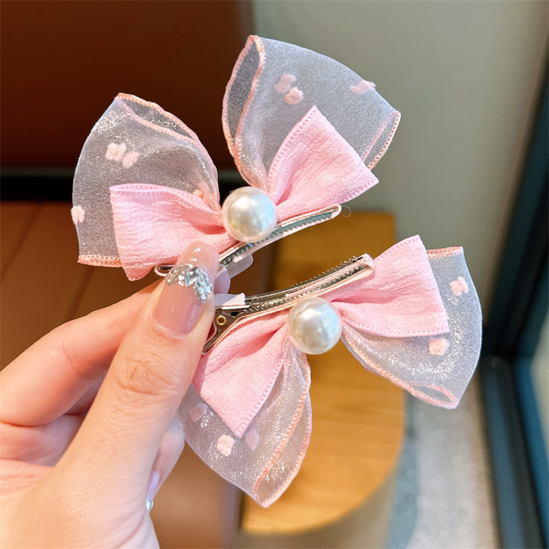 Niños lindo perla horquilla estilo coreano tridimensional arco Orejas de conejo bebé clip pequeño fresco Seersucker tocado