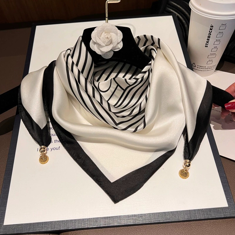 흑백 와이어 프레임 꽃---[자석 새틴 스퀘어 스카프]