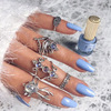 Retro blue accessory, set, ring solar-powered, European style