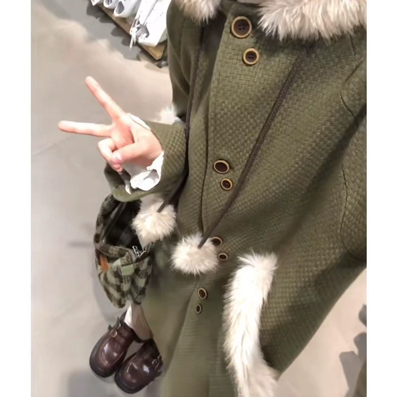 Шерстяное пальто, пиджак, ретро бархатный длинный демисезонный худи, средней длины, для подростков