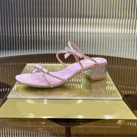 2025春夏新款绝美蝴蝶结水钻拖鞋仙女水晶鞋粗跟凉鞋满钻凉拖女