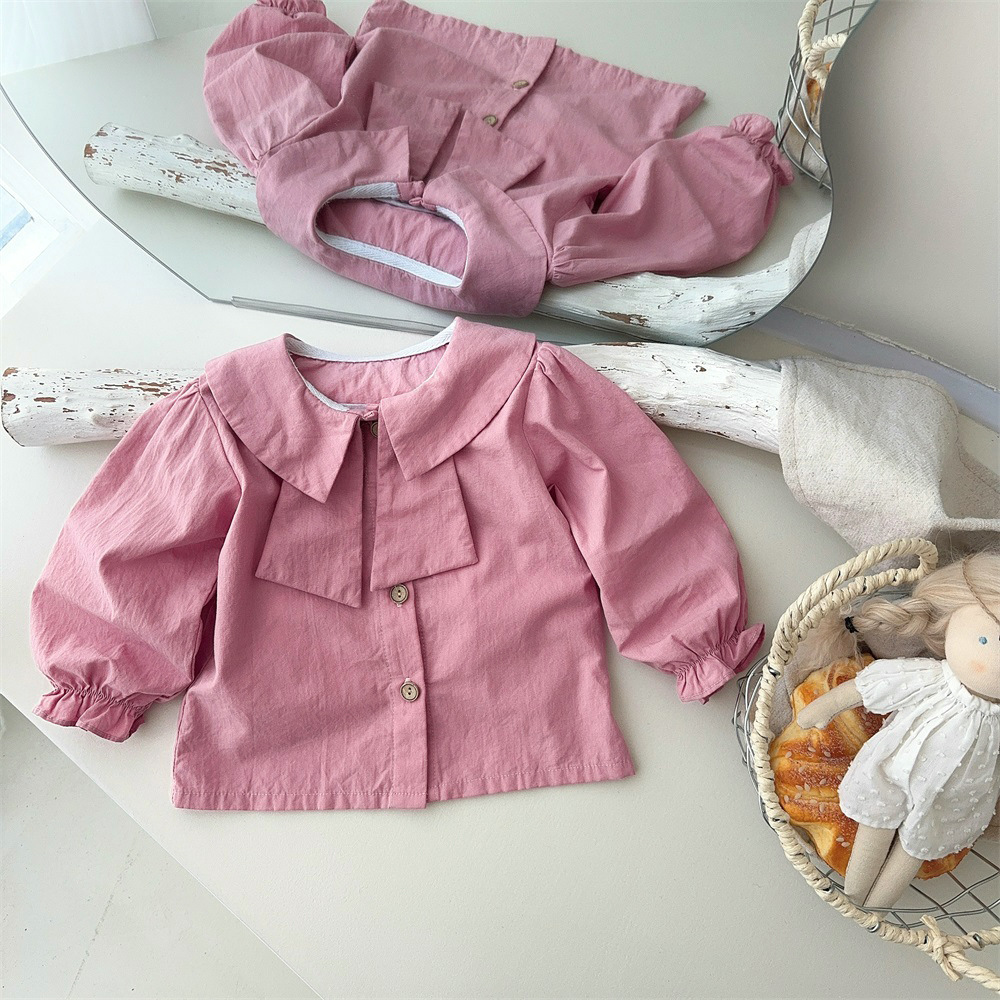 2025 otoño nuevo producto traje de mono de camisa de estilo coreano para bebé vestido de primavera y otoño traje de dos piezas de estilo occidental