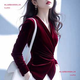 250034轻奢独特绝美内搭上衣高级感气质通勤优雅风红色衬衫女春季