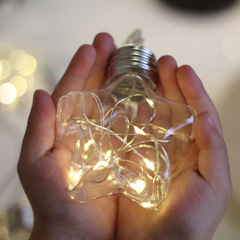 100燈暖光星星太陽能燈串節日裝飾五角星造型 立體透明銅線燈