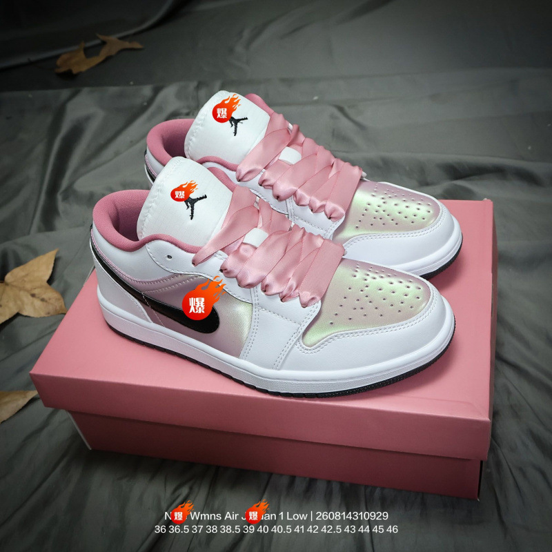Wmns Air Low AJ1 Jordan 1 Low-Top Valentine's Day Laser Satin Men's and Women's Sports Basketball Sneakers