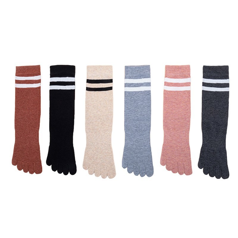 Calcetines largos de cinco dedos de invierno de algodón de color sólido para mujer Calcetines de Punta engrosados alargados calcetines de pantorrilla absorbentes de sudor calcetines de punta de moda para todos los partidos