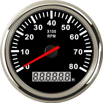 85mm Pin-Mounted Tachometer for automobile instrument - silver-edge-black-bottom-0-8000rpm
