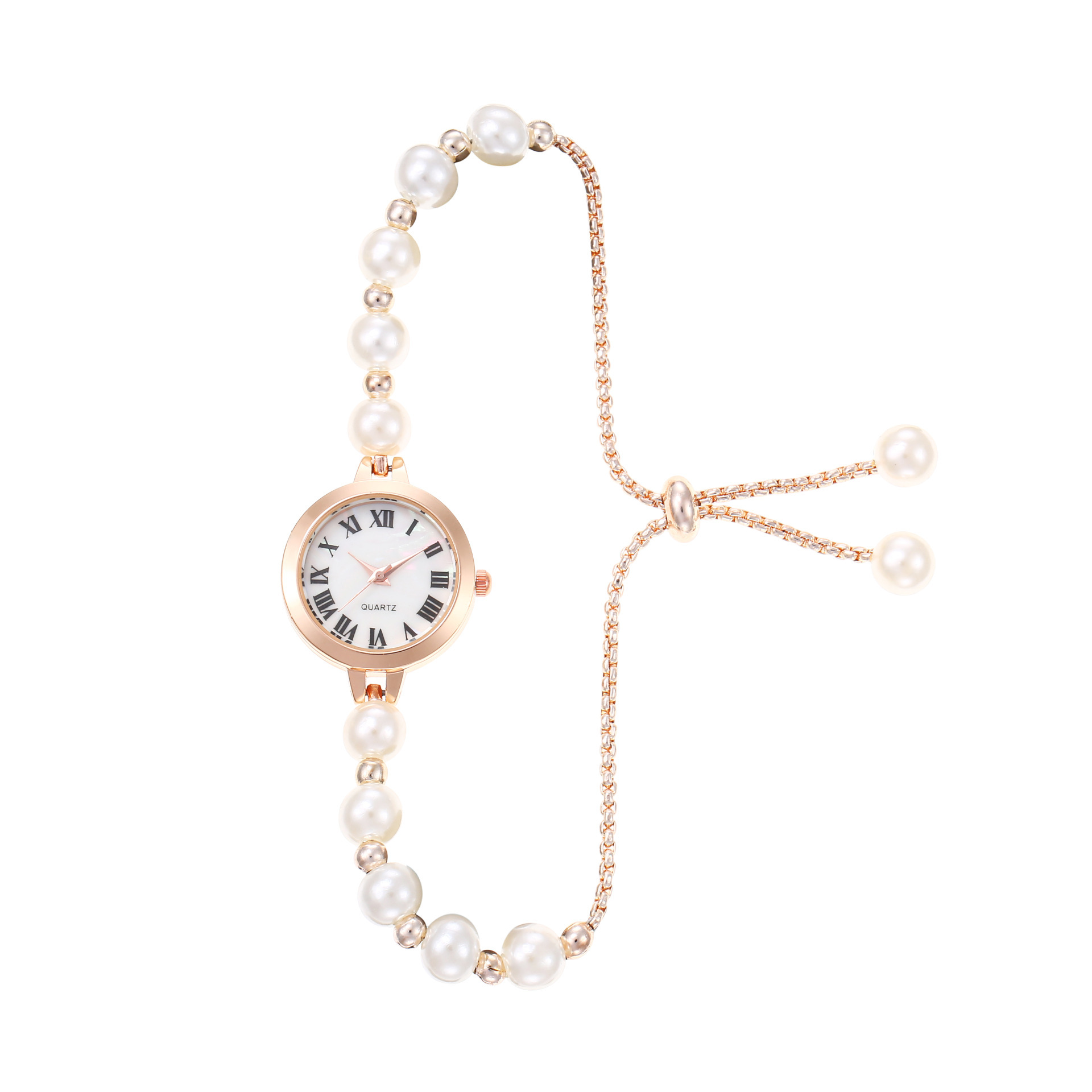 Reloj de cuarzo de ajuste libre perezoso, reloj de mujer, temperamento de nicho, lujo ligero, pequeña perla, reloj de pulsera romana, reloj de mujer