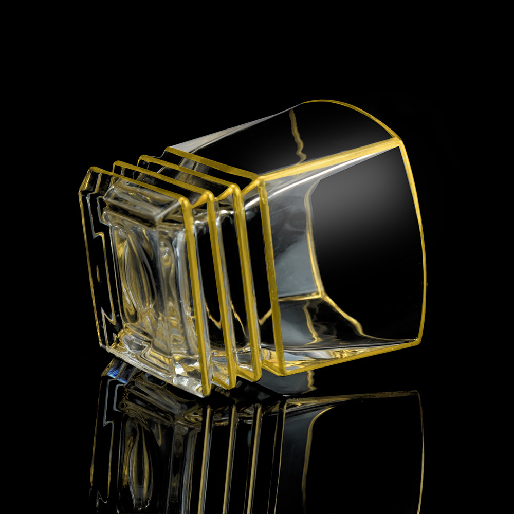 北欧描金威士忌醒酒器套装 轻奢古典玻璃酒具套装 酒樽套装7件套