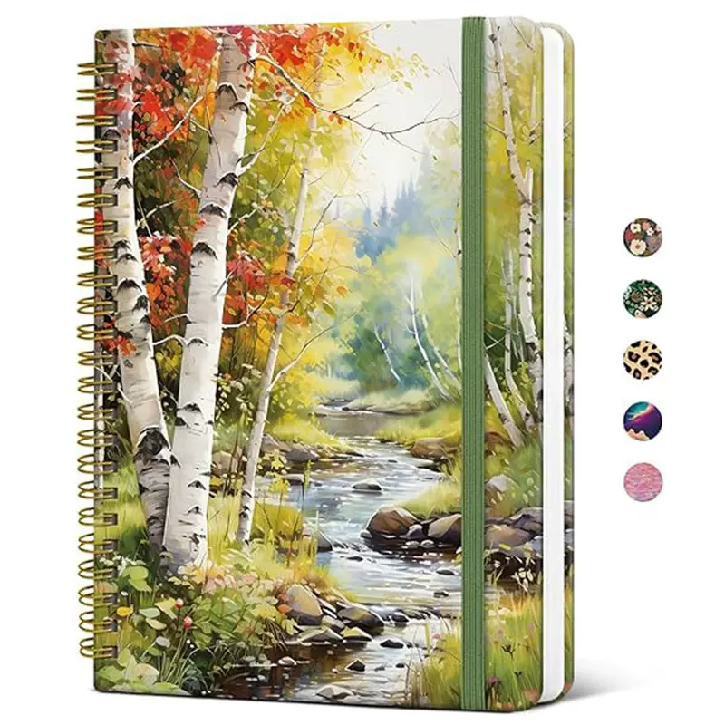 跨境亚马逊高颜值记事本定制创意加厚笔记本山水油画活页本批发