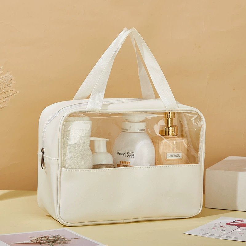 Capacious waterproof cosmetic bag PVC, polyurethane handheld storage bag for traveling
