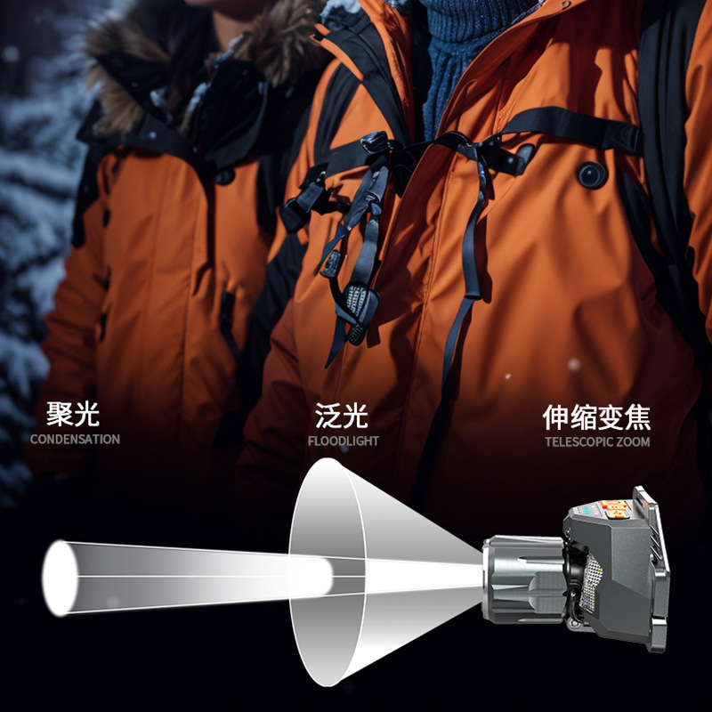 Lámpara de luz fuerte transfronteriza recargable brillante de larga duración tipo de lámpara de pesca montada en la cabeza lámpara de iluminación de inducción especial al aire libre