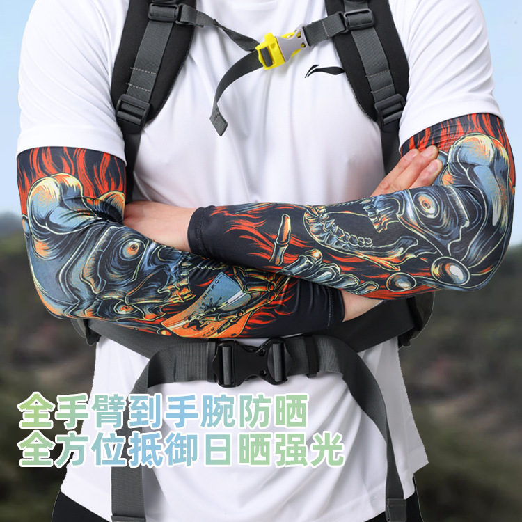 꽃 팔 아이스 슬리브 남성용 썬 스크린 소매 야외 승마 팔 프로텍터 아이스 실크 소매 여름 사이클링 독특한 패턴 문신 소매