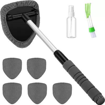 Car cleaning tools | Set - 1-set-pentagonal-sponge-telescopic-pole-6-gray-cloth-covers-spray-bottle-detail-brush