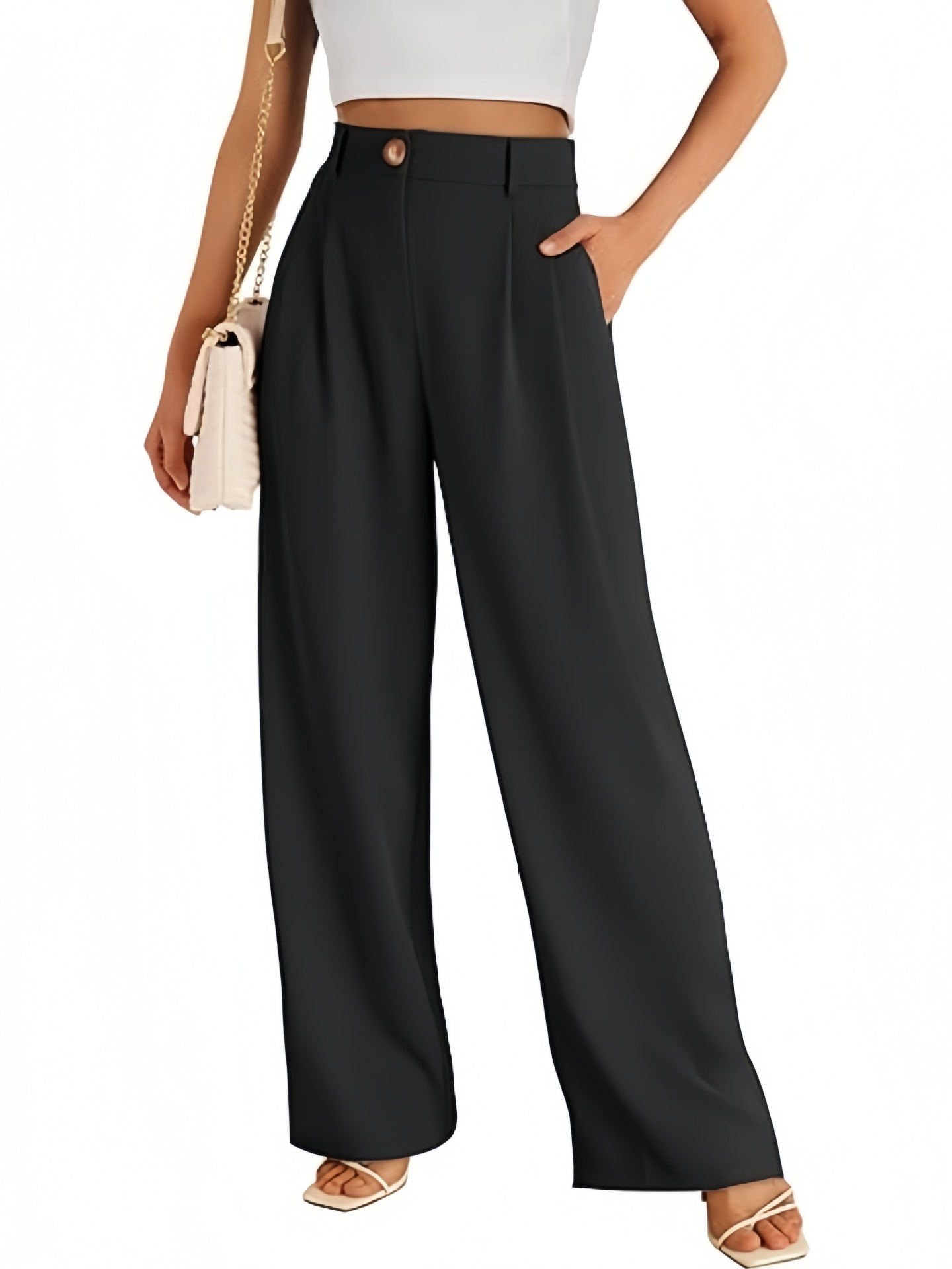 Cross-Border Amazon European and American New Style Pocket Dress Pants Wide-Leg Formal Pants Women's High-Waisted Business Casual Work Trousers