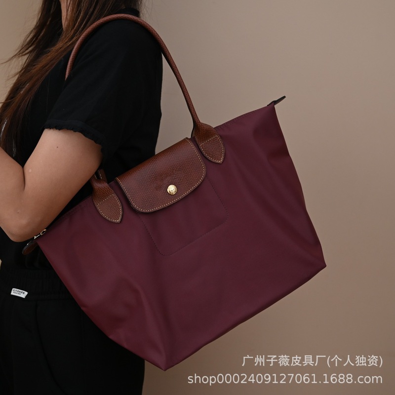 高品質 Longxiang クラシックナイロン餃子バッグ女性の大容量ポータブルショルダーバッグ軽量折りたたみトートバッグ|undefined