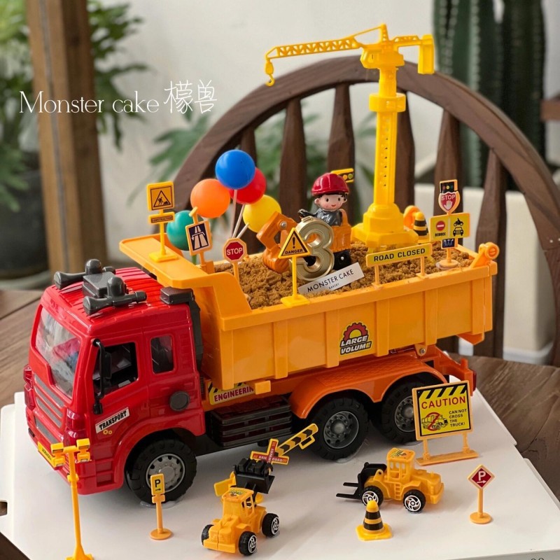 Camión volquete grande, decoración de pasteles, excavadora, camión de ingeniería, grúa torre, postre de cumpleaños para niños, accesorios de mesa