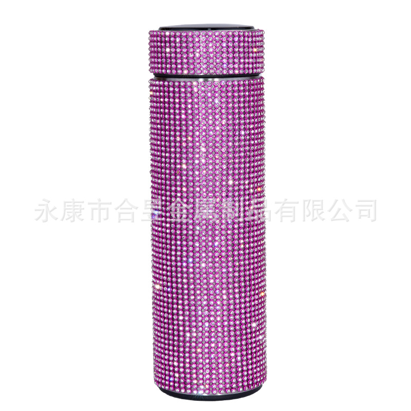 Transfronterizo dedicado completo diamante taza de agua Internet celebridad rhinestone aislamiento térmico pantalla LED de temperatura de alto valor de color olla de aislamiento térmico