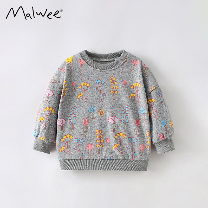 Malwee niñas camisas casuales vestidos de otoño nuevos niños europeos y estadounidenses impresión de aire extranjero camisa de cuello redondo camisa de manga larga