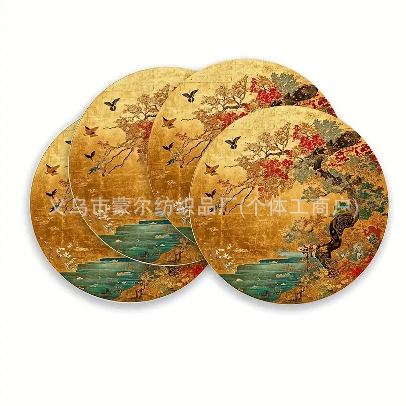 跨境temu热卖秋季餐垫农家乐感恩节餐桌装饰枫叶南瓜圆形餐桌垫|undefined