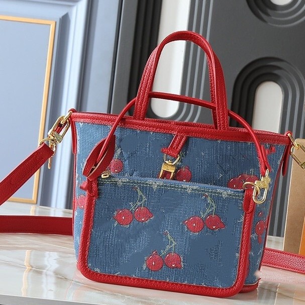 Cross-Border Women's Clutch Bag Neverfull Bb Style Donkey Denim Cherry Tote Handbag Mini Denim Bag