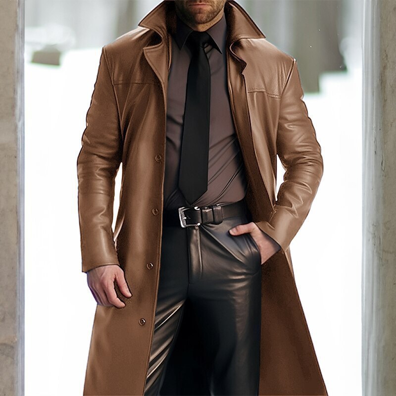 Spring 2024 New Arrival Men's Gods Fashion Elegant Solid Color Slim Fit PU Leather Layover Men's Coat Coat