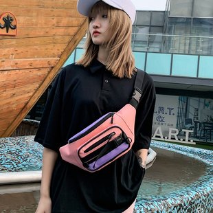 Spring New Women's Solid Color Chest Bag, Ladies' Canvas Crossbody Bag, Ins-Style Color-Blocking Shoulder Bag, Can Be Shipped on Behalf of Others, Fashionable