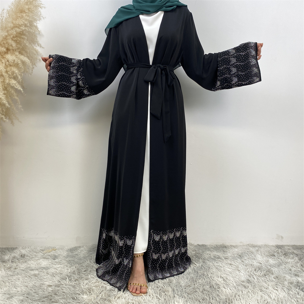 Modest Abaya Dress/Muslim Dress Women Rhinestone Cardigan Robe Fashion For Muslim Clothing_ecoleips.com