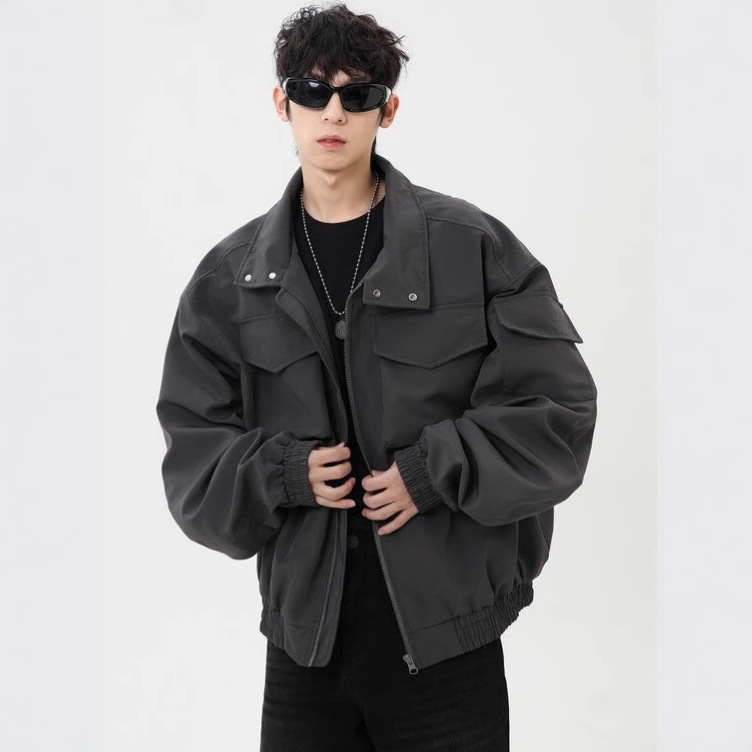 Light Cavalry Multi-Pocket Workwear Jacket Men's 2025 Spring New American Retro Handsome Trendy Brand Loose Stand Collar Jacket Light Cavalry Multi-Pocket Workwear Jacket Men's 2025 Spring New American Retro Handsome Trendy Brand Loose Stand Collar Jacket