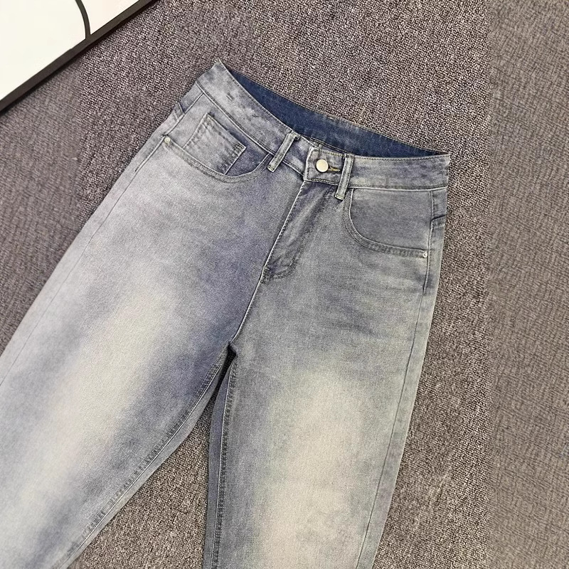 Spring And Autumn New Elastic Trendy Brand Straight Jeans Men's Slim Fit Versatile Casual Ankle-Length Pants_mkmklike.com