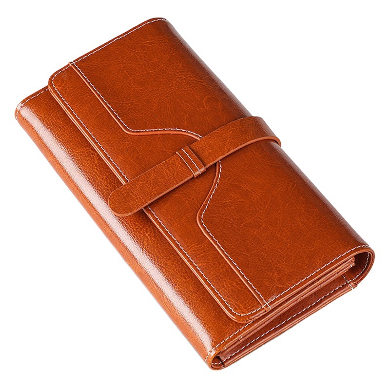 El comercio exterior de alta calidad de las mujeres de piel de vaca larga cartera RFID antirrobo cepillo de aceite de cera de cuero de embrague teléfono móvil de las mujeres