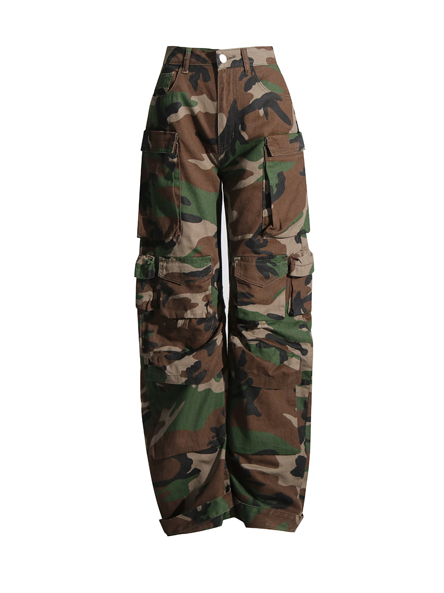 Pantalones cargo de camuflaje con múltiples bolsillos, estilo moderno 2026, estilo urbano, cintura alta, efecto adelgazante, jeans largos para mujer, otoño image 4