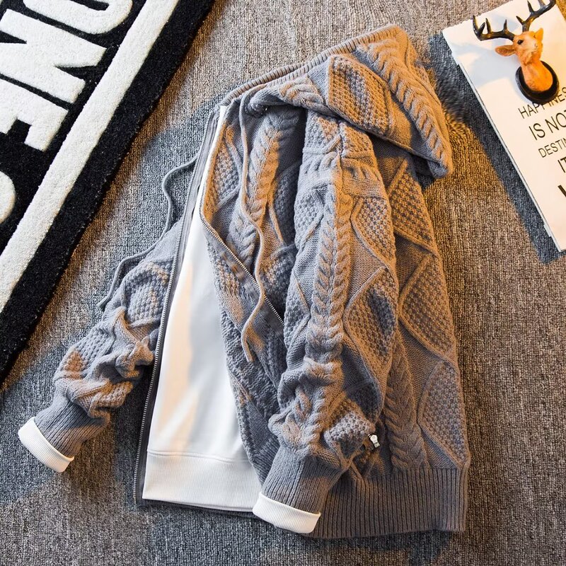 Pineapple Pattern Sweater Autumn and Winter New Men's Japanese Style Style Lazy Retro Knitted Cardigan Couple Trendy Brand Hooded Sweater