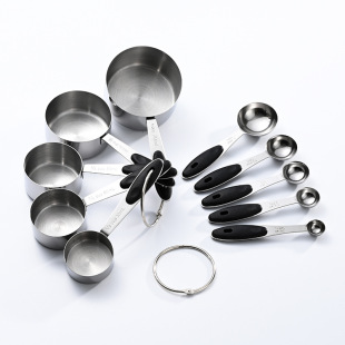 430 Stainless Steel 10-Piece Measuring Spoon Measuring Cup Set Silicone Handle 5-Piece Set with Graduated Measuring Cup Measuring Spoon Kitchen Baking
